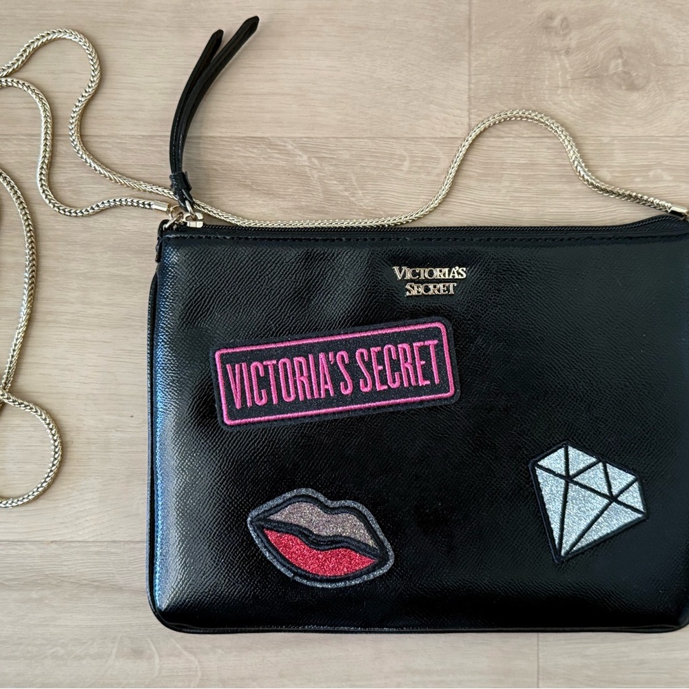 Victoria's Secret Black Crossbody Bag with Patches